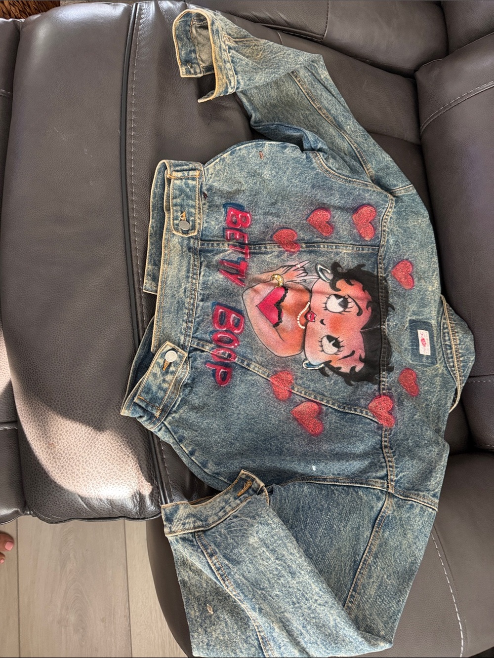 Betty Boop Women's Blue Denim Jacket with Heart Graphic